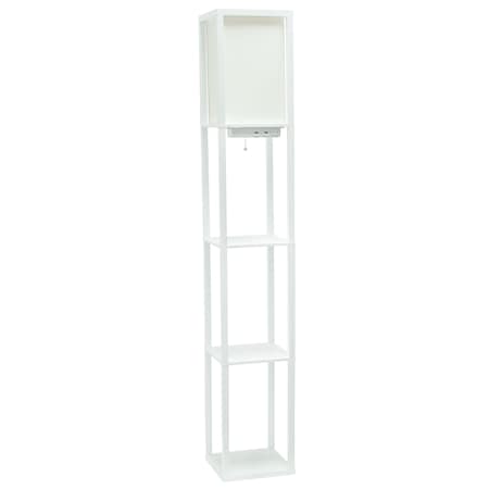 Simple Designs Etagere Floor Lamp W 2 USB Ports, 1 Chrging Outlet Wht